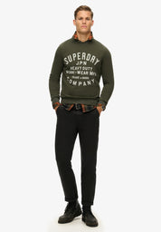 Superdry Felpa Maglioncino Crewneck Uomo 100% Cotone Verde Oliva