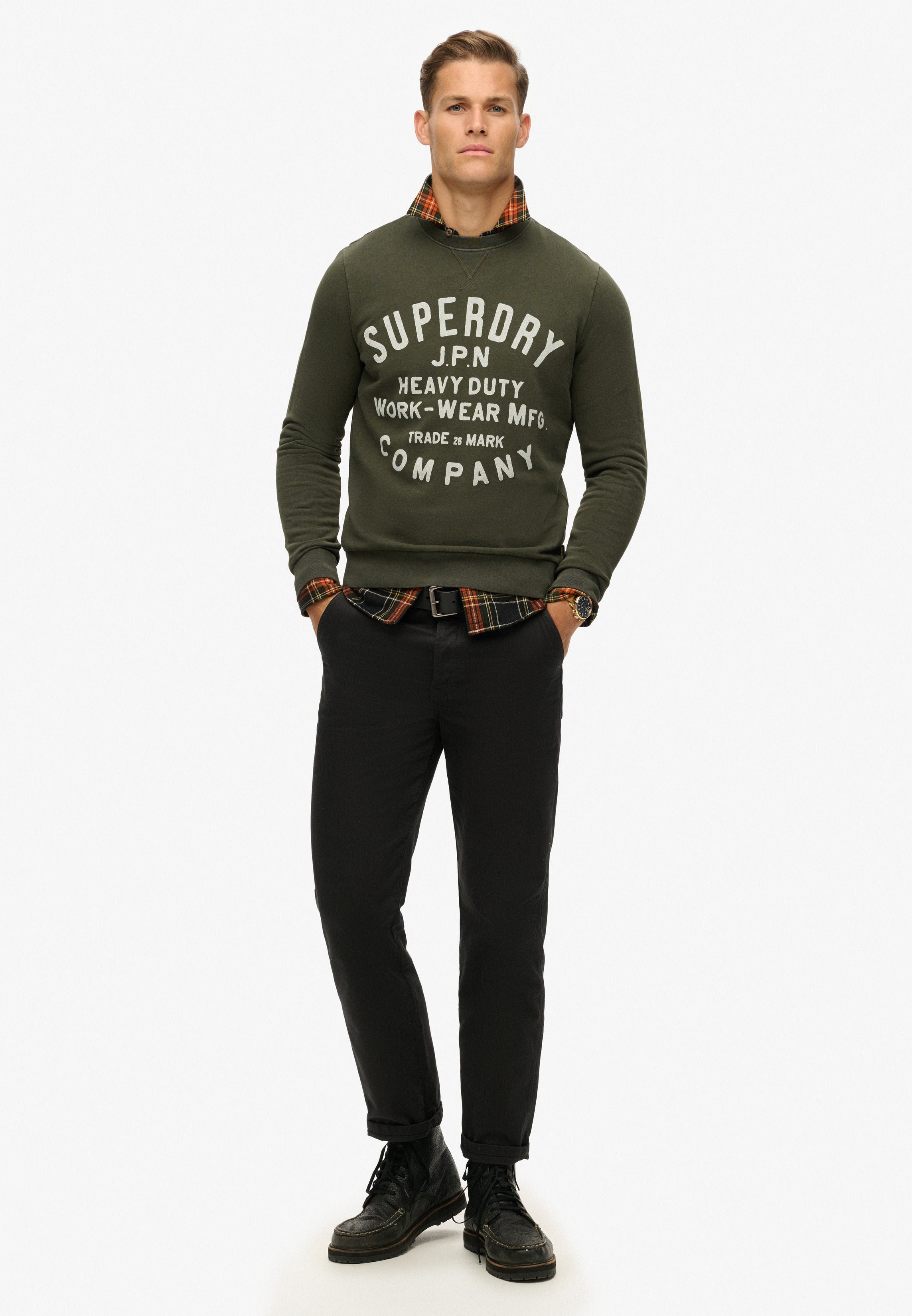 Superdry Felpa Maglioncino Crewneck Uomo 100% Cotone Verde Oliva