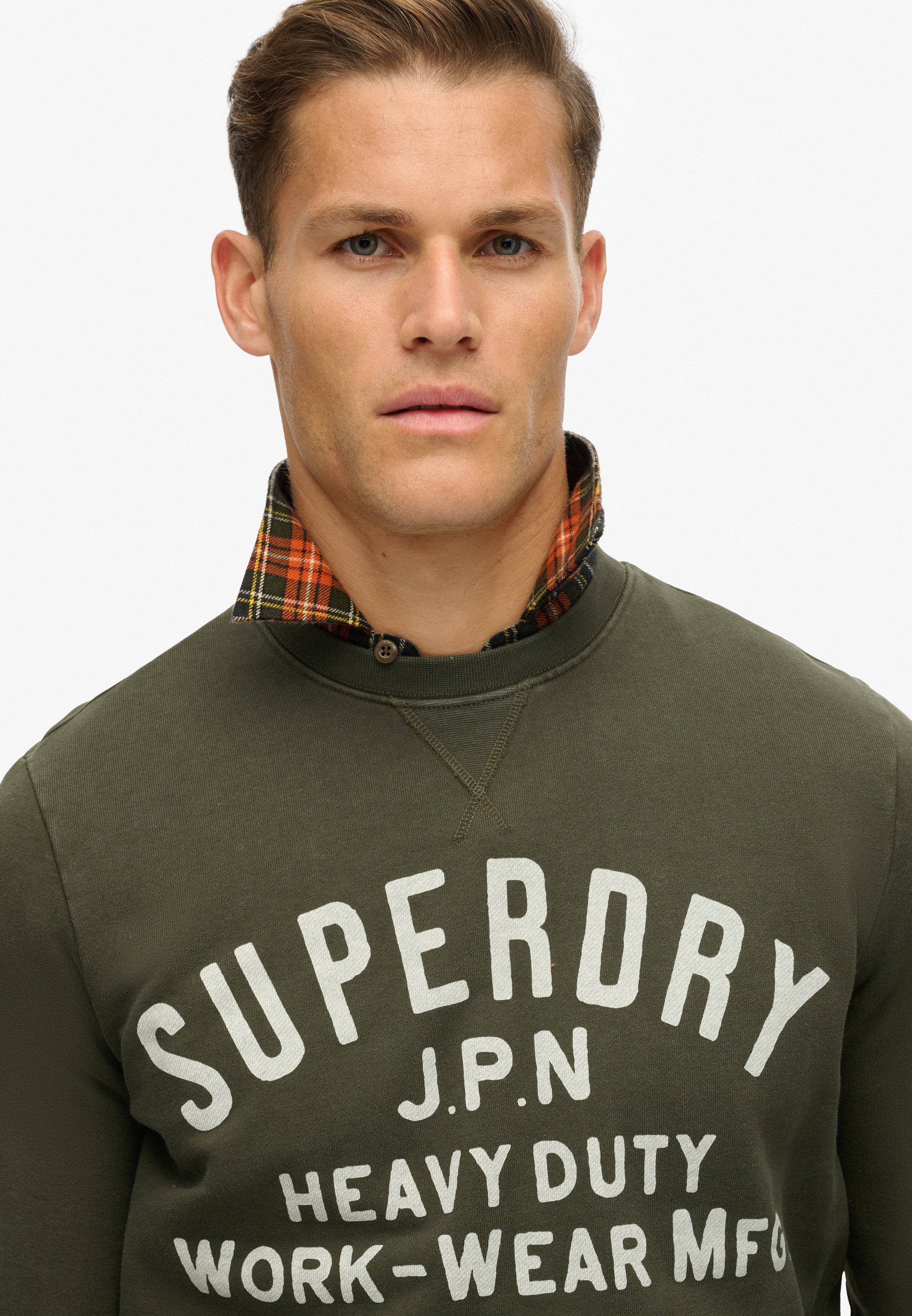 Superdry Felpa Maglioncino Crewneck Uomo 100% Cotone Verde Oliva
