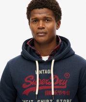 Superdry Felpa cappuccio Hoodie Logo Vintage HERITAGE RELAXED Navy Blu