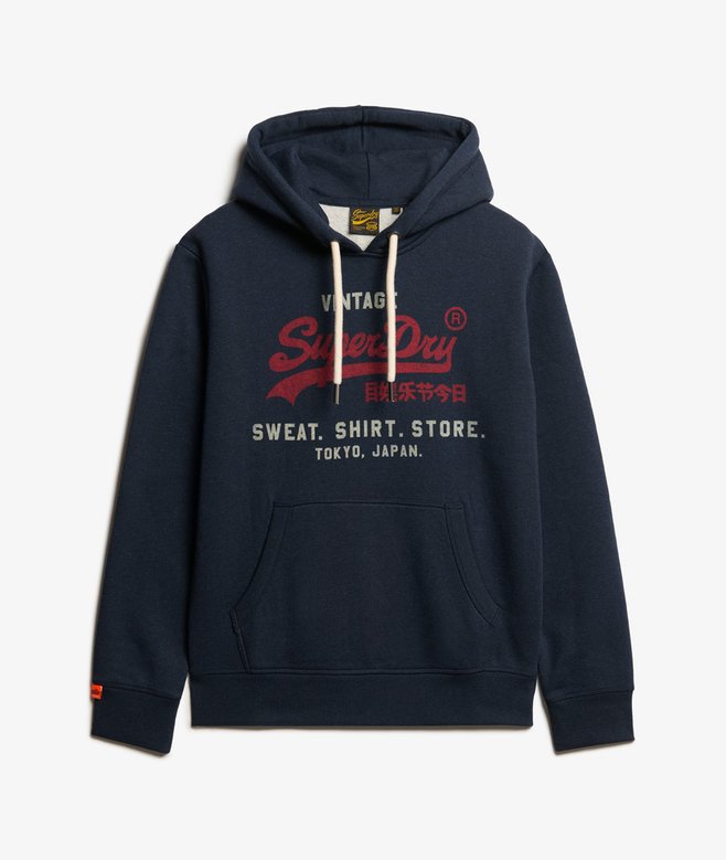 Superdry Felpa cappuccio Hoodie Logo Vintage HERITAGE RELAXED Navy Blu