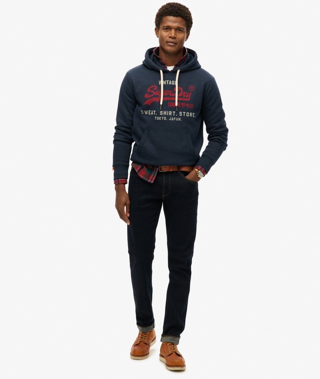 Superdry Felpa cappuccio Hoodie Logo Vintage HERITAGE RELAXED Navy Blu