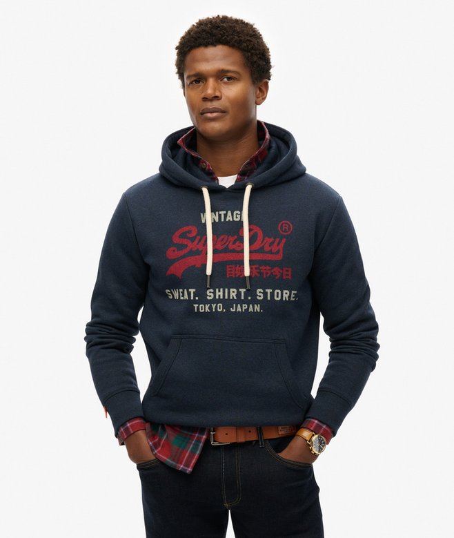 Superdry Felpa cappuccio Hoodie Logo Vintage HERITAGE RELAXED Navy Blu