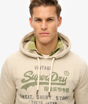 Superdry Felpa cappuccio Hoodie Logo Vintage HERITAGE RELAXED Beige