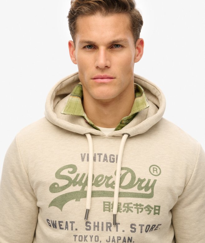 Superdry Felpa cappuccio Hoodie Logo Vintage HERITAGE RELAXED Beige