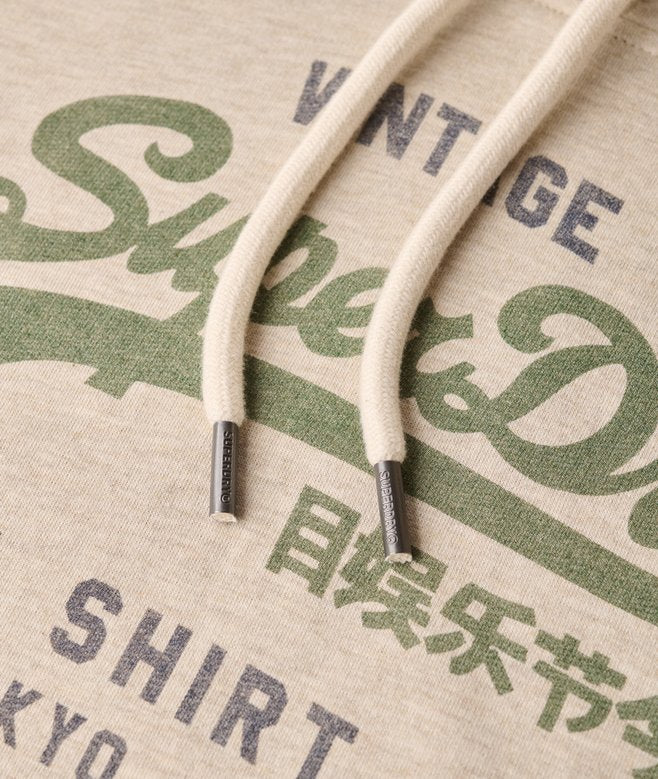 Superdry Felpa cappuccio Hoodie Logo Vintage HERITAGE RELAXED Beige