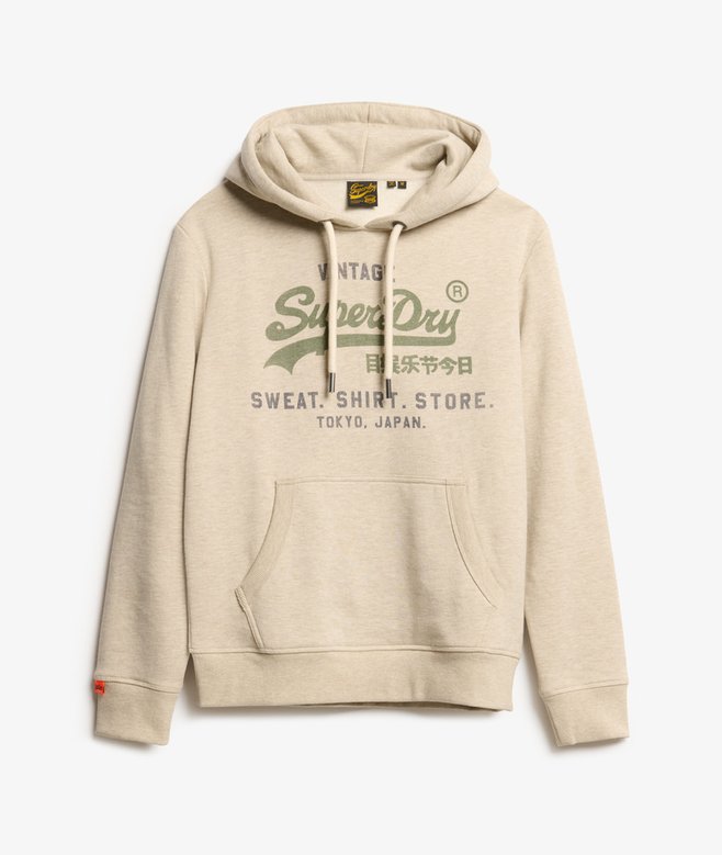Superdry Felpa cappuccio Hoodie Logo Vintage HERITAGE RELAXED Beige