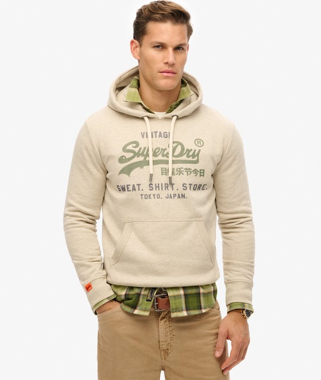 Superdry Felpa cappuccio Hoodie Logo Vintage HERITAGE RELAXED Beige