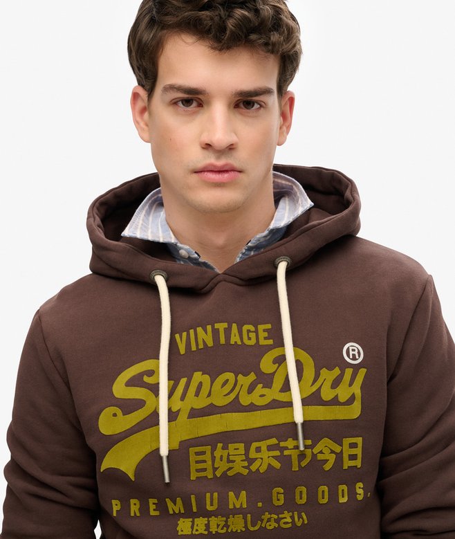 Superdry Felpa cappuccio Hoodie Logo Vintage marrone