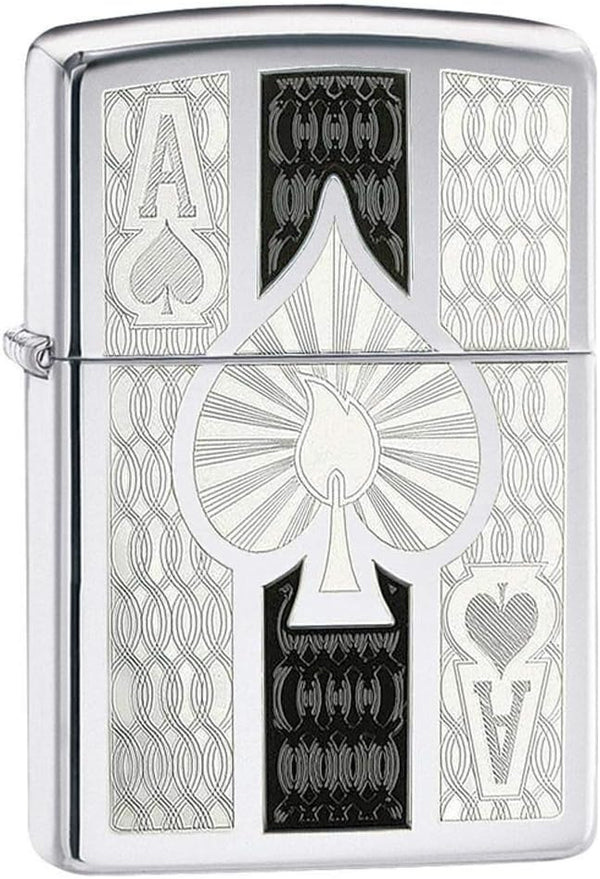 Zippo Antivento Ricaricabile Made In Usa Picche Asso Argento Unisex