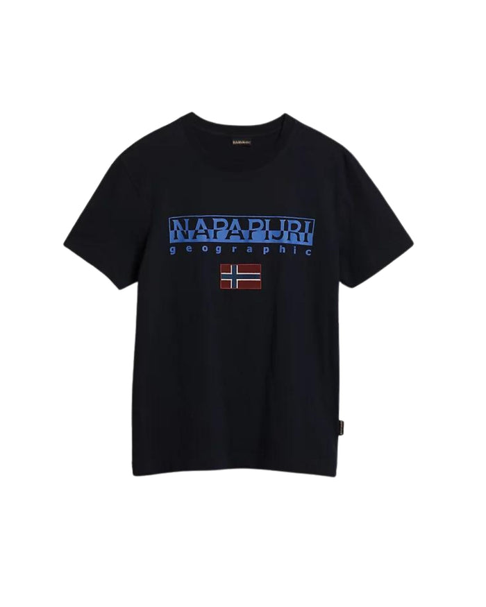 Napapijri T-shirt Ayas Manica Corta Bordi a Coste Girocollo Blu 1