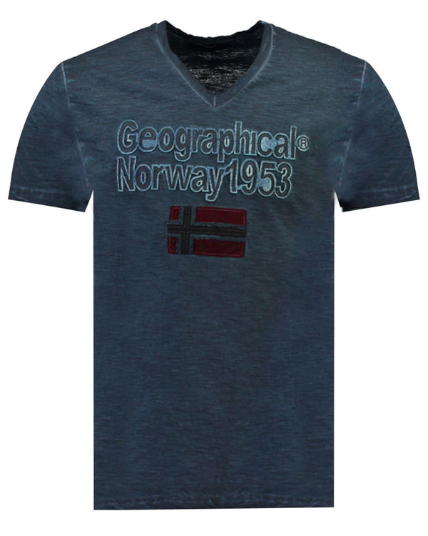 Geographical Norway Short Sleeve V Neck Blue Men