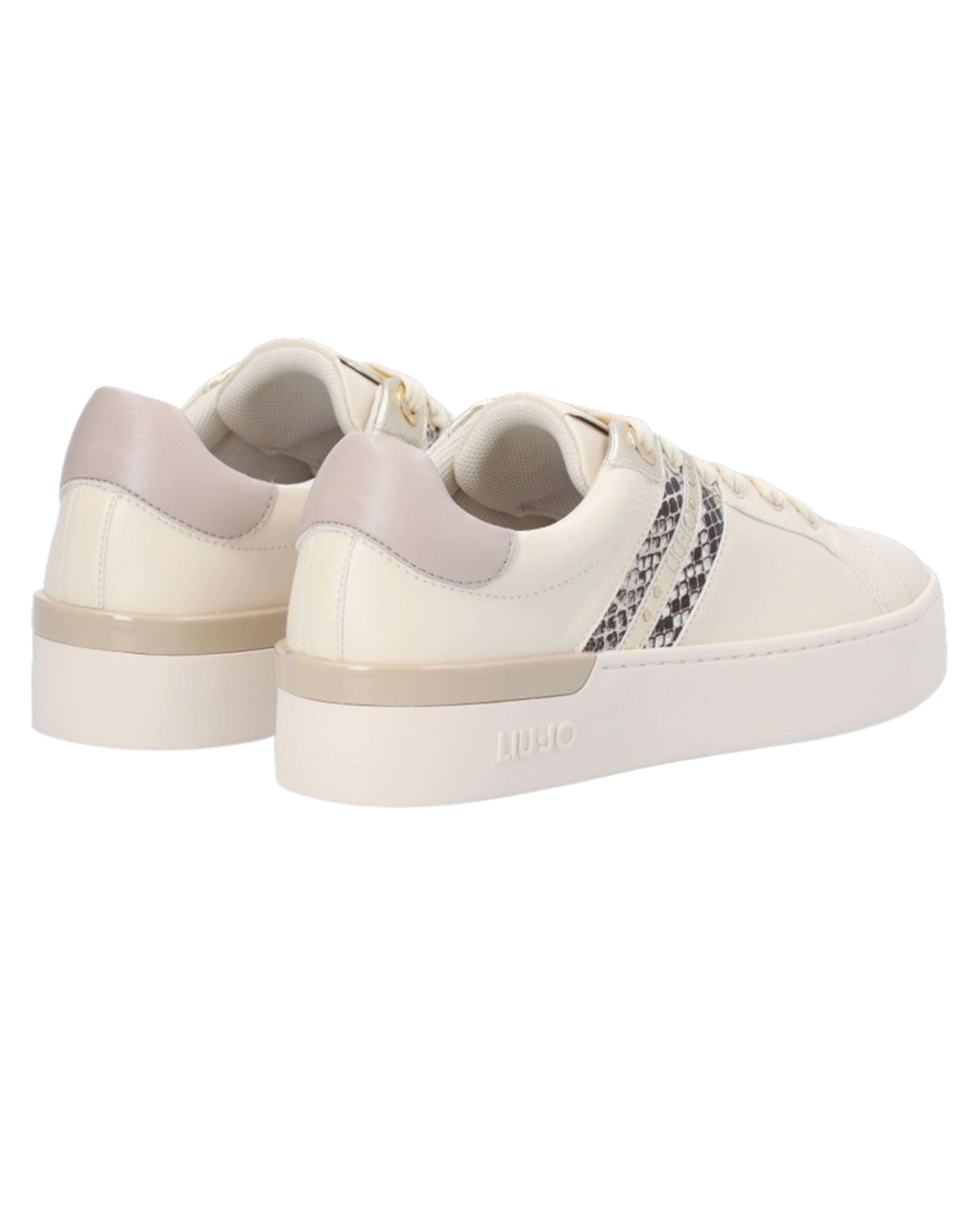 Liu Jo Sneakers Glitter Borchie Pitone Beige Pelle