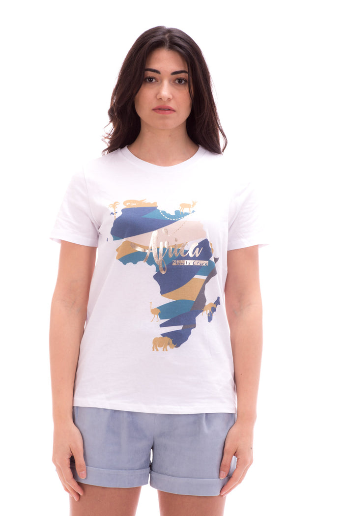 Manila Grace T-shirt Con Stampa Africa Bianco Donna 1