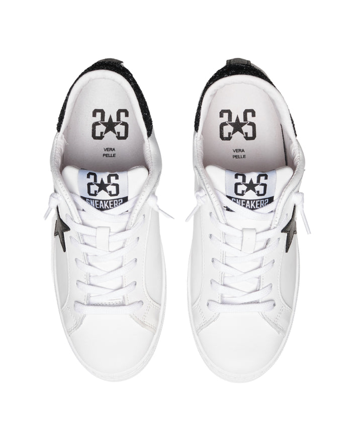 2Star Sneakers Low in Pelle con Dettagli Glitter Bianco 4