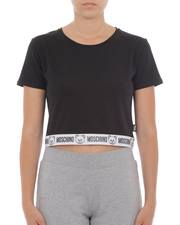 Moschino Underbear T-Shirt Corta con Banda Orsetto Cotone Nero