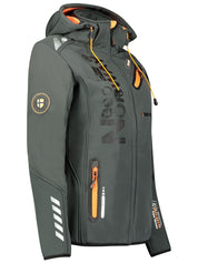 Geographical Norway Hooded Full Zip Windproof Softshell Outdoor Jacket Grey Women