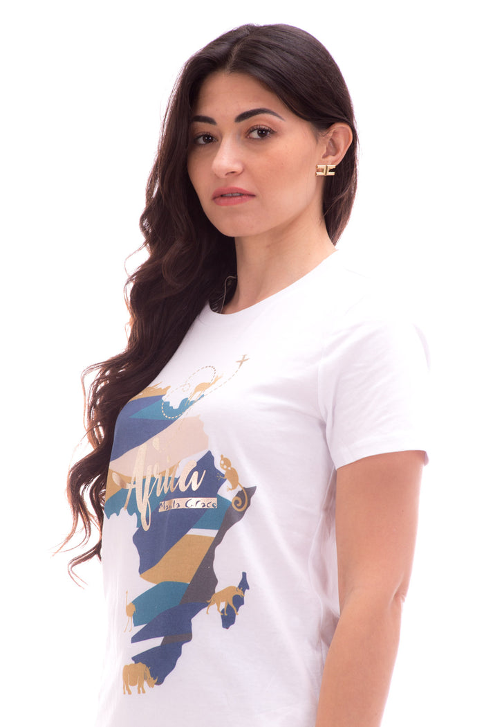Manila Grace T-shirt Con Stampa Africa Bianco Donna 2