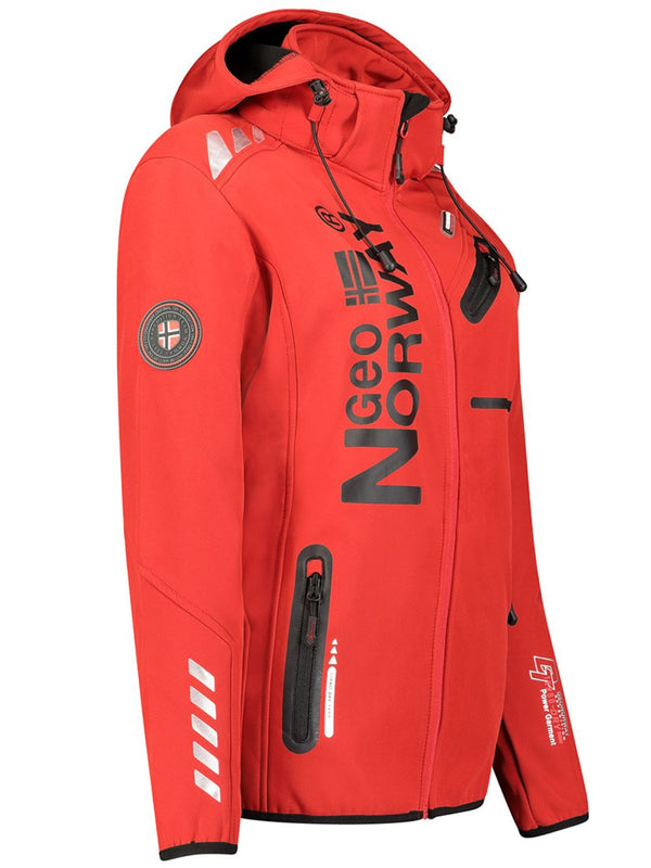 Geographical Norway Hooded Full Zip Windproof Softshell Outdoor Jacket Red Women-2