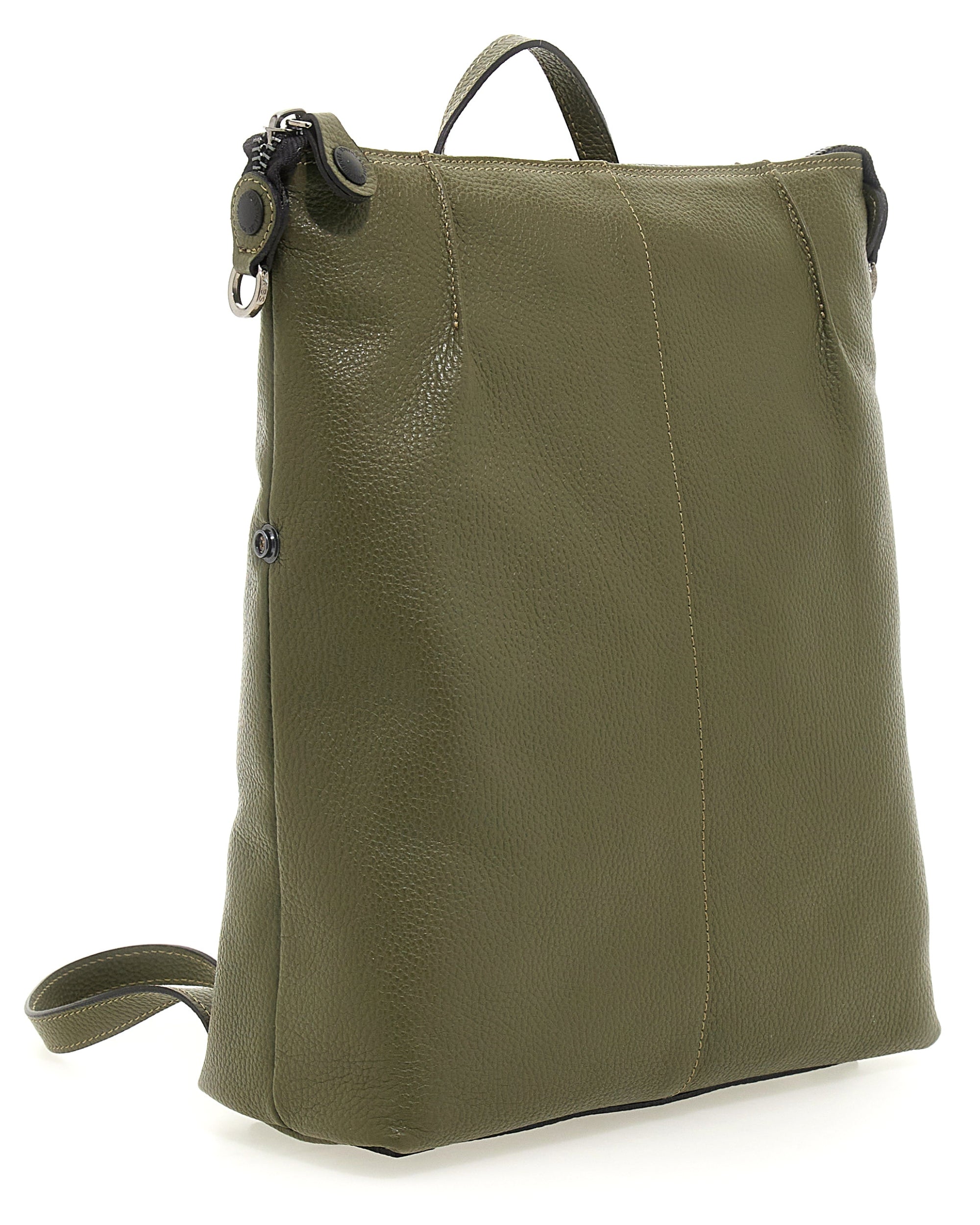 Gabs Zaino Grande con versione Borsa Shopper 100% Pelle Opaco Verde Militare