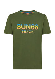 Sun68 Maglietta Manica Corta Beach Big Logo Cotone Verde T34141