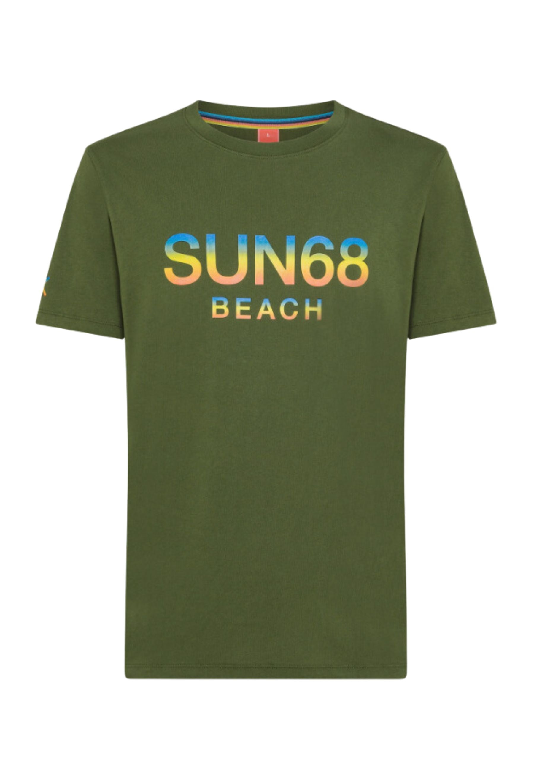 Sun68 Maglietta Manica Corta Beach Big Logo Cotone Verde T34141