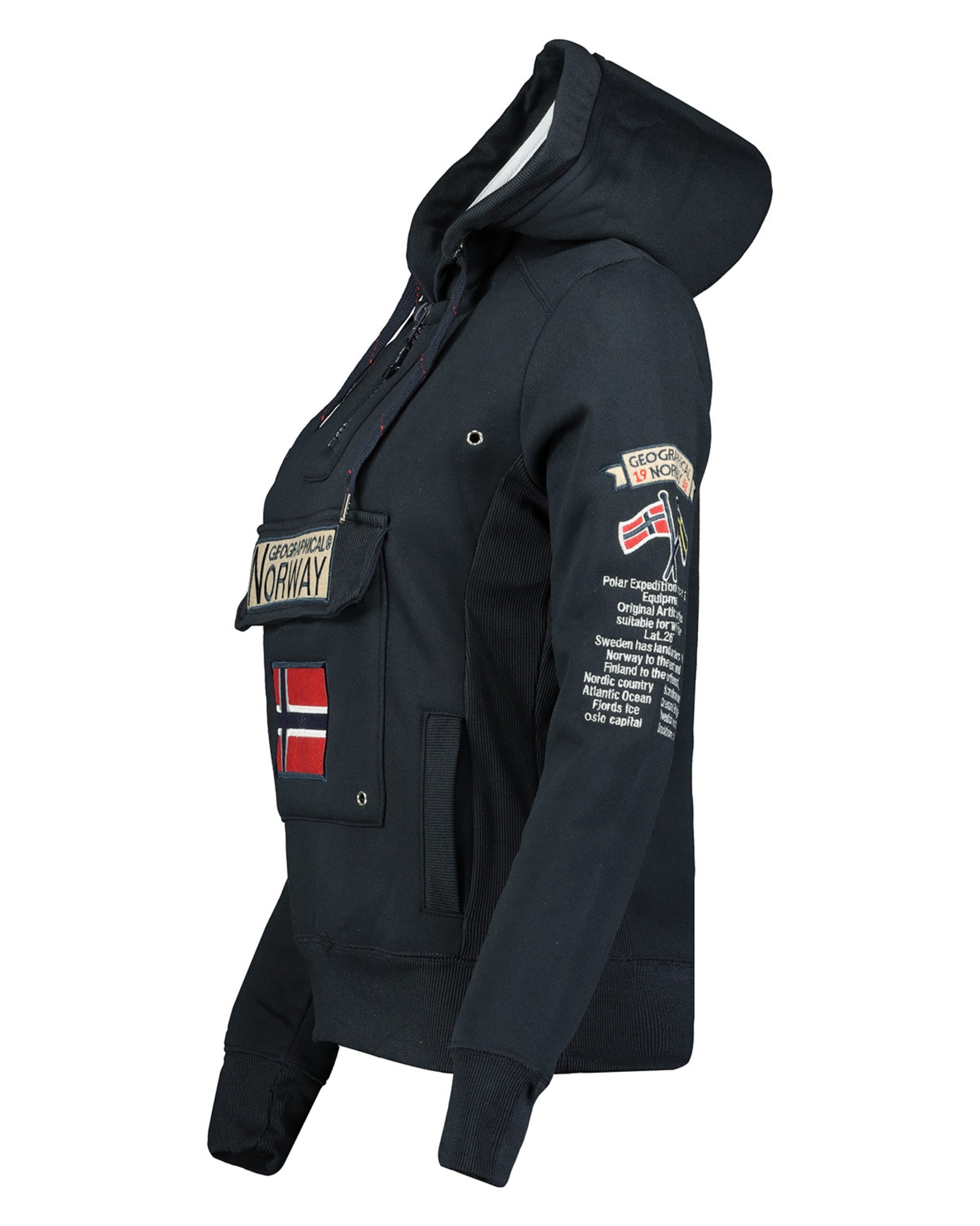 Geographical Norway Hoodie With Hood Central Pocket With Zip Blue Women