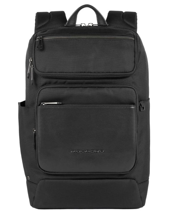 Piquadro Medium Backpack In Leather And Fabric Black Men