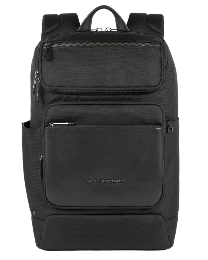 Piquadro Medium Backpack In Leather And Fabric Black Men 1