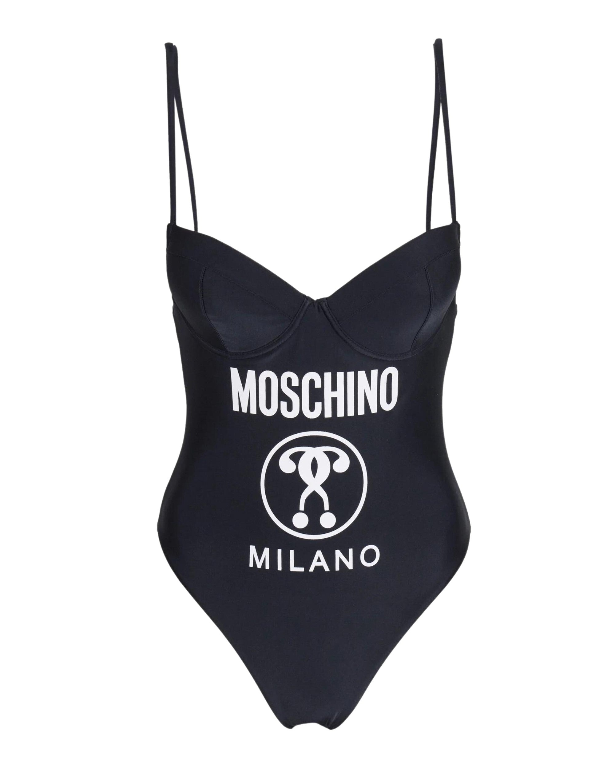Moschino Swim One Piece Swimsuit Logo Milano with Underwire Black