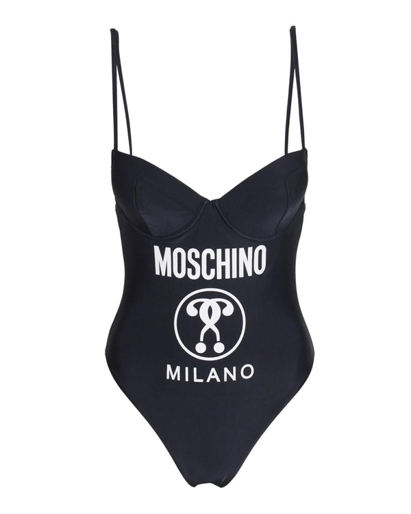 Moschino Swim Costume Intero Logo Milano con Ferretto Nero