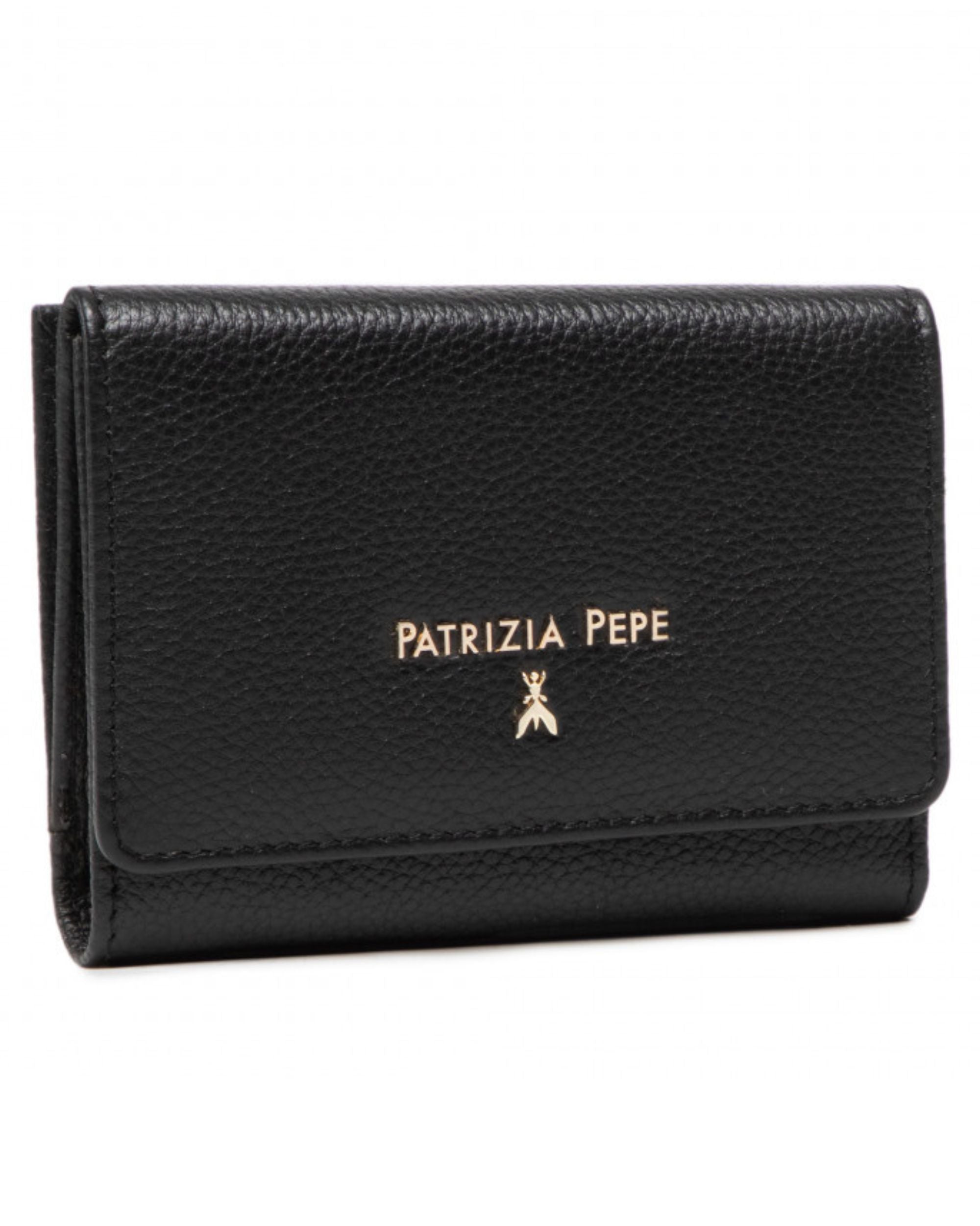Patrizia Pepe Wallet External Zip with Flap Black Leather 