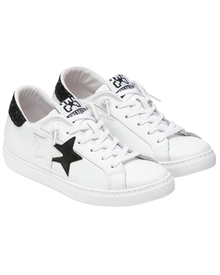 2Star Low Sneakers in Leather with Glitter Details White 3