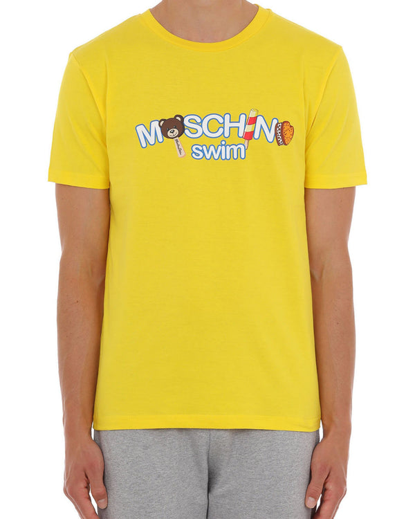 Moschino Swim T-Shirt Icecream Logo Cotone Giallo