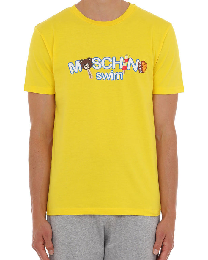 Moschino Swim T-Shirt Icecream Logo Cotone Giallo 1