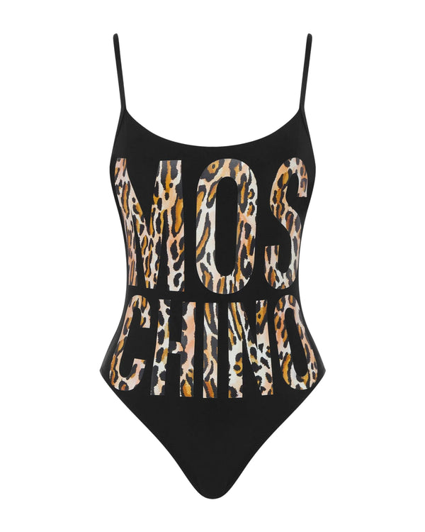 Moschino Swim Costume Interi Logo Effetto Leopardo Nero