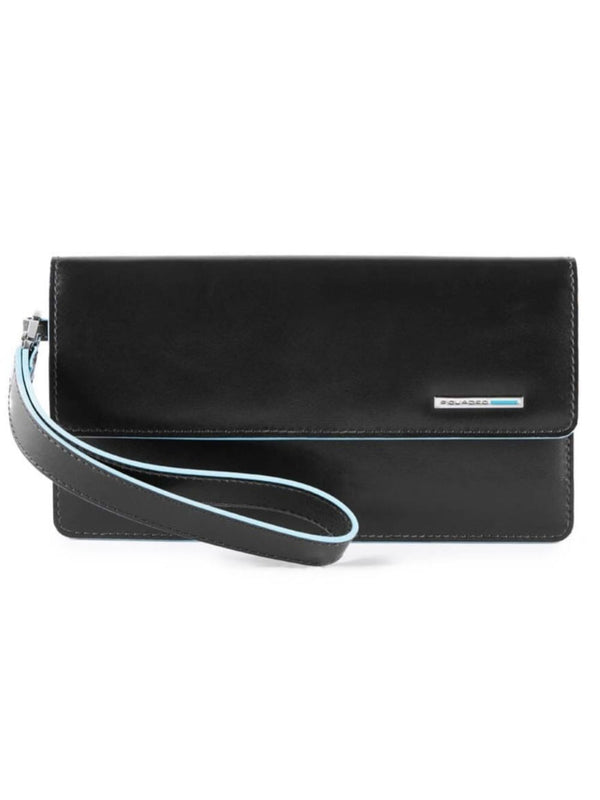 Piquadro Wallet Blue Square Women Unisex Clutch Black Men