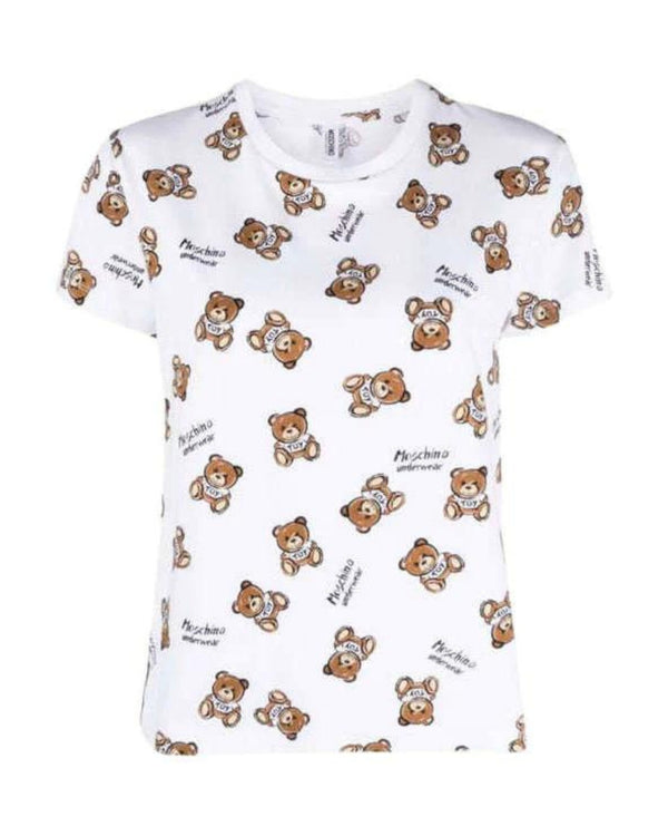 Moschino Underbear T-Shirt Manica Corta Design Teddy Bear Cotone Bianco