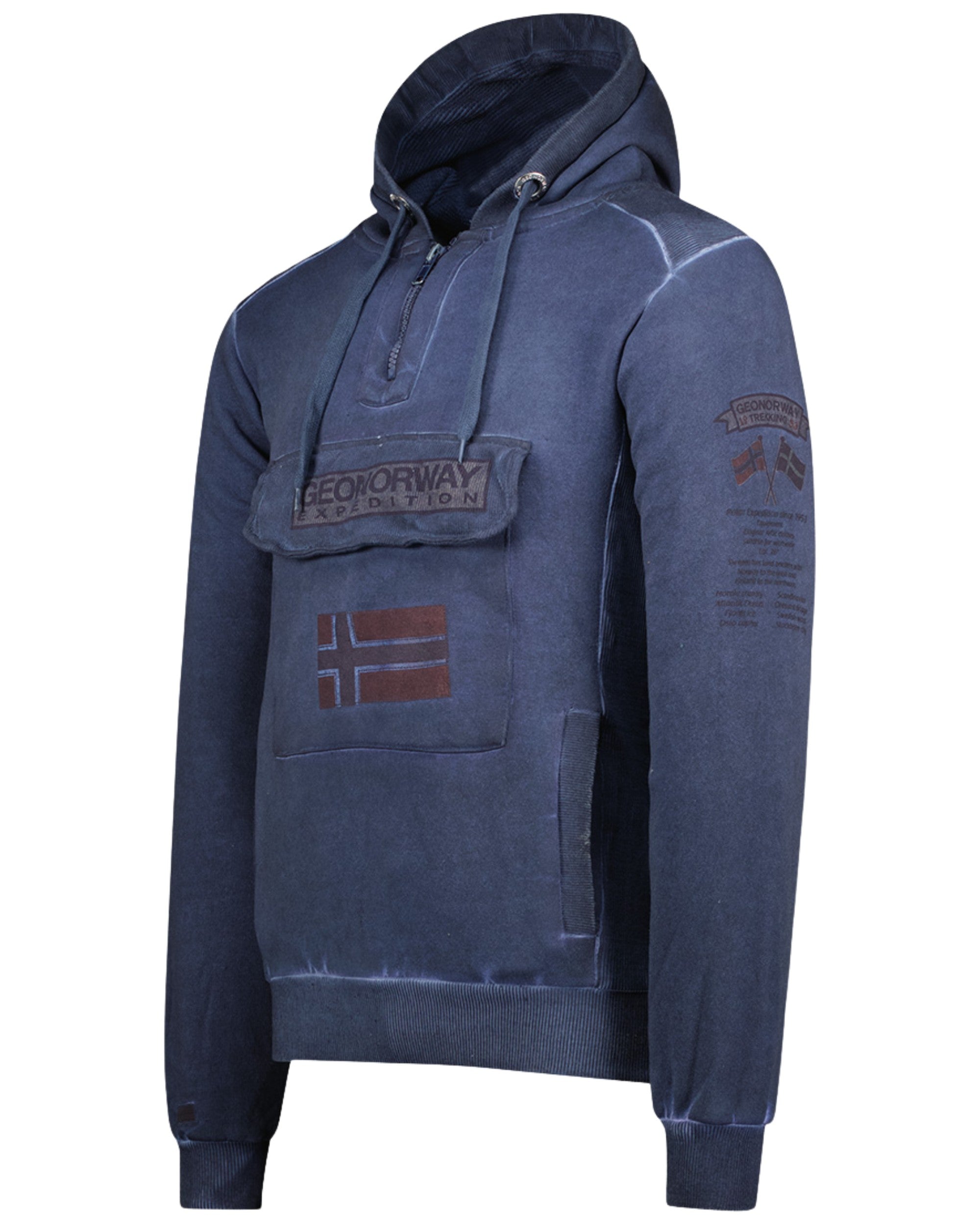 Geographical Norway Felpa Geonorway Con Cappuccio E Zip Parziale Blu Uomo