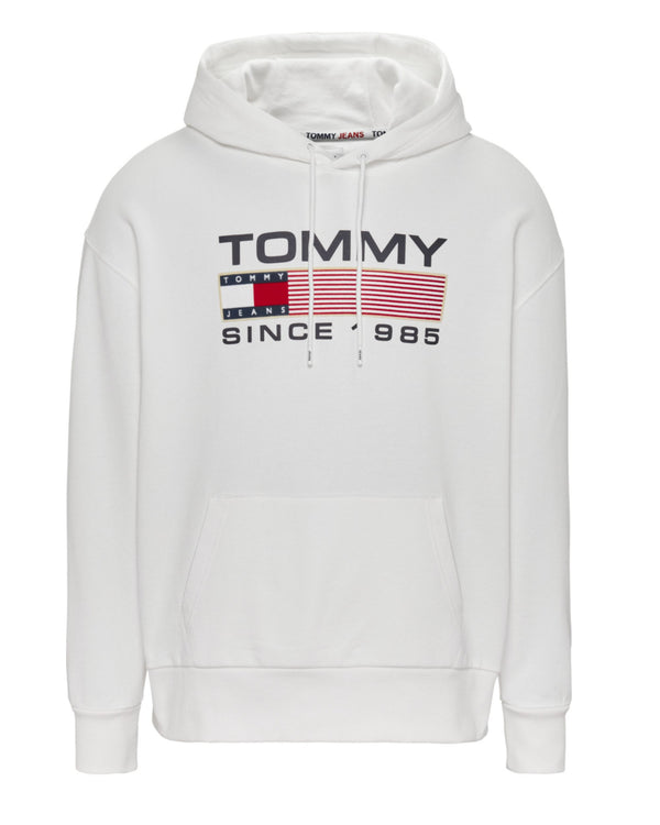 Tommy Jeans Felpa con Cappuccio Logo Bianco in Cotone
