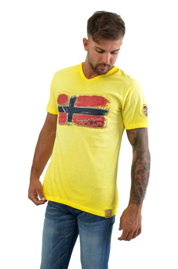 Geographical Norway Short Sleeve V Neck Yellow Men-2