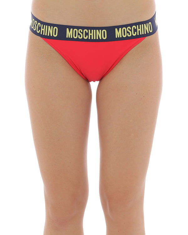 Moschino Swim Slip Bikini con Banda Logo Rosso-2
