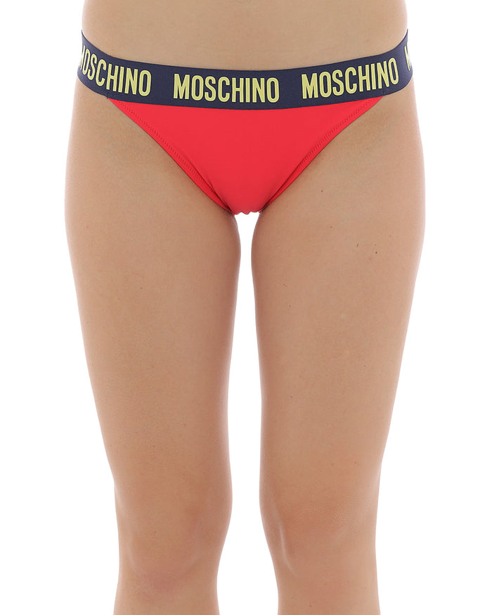 Moschino Swim Slip Bikini con Banda Logo Rosso 2