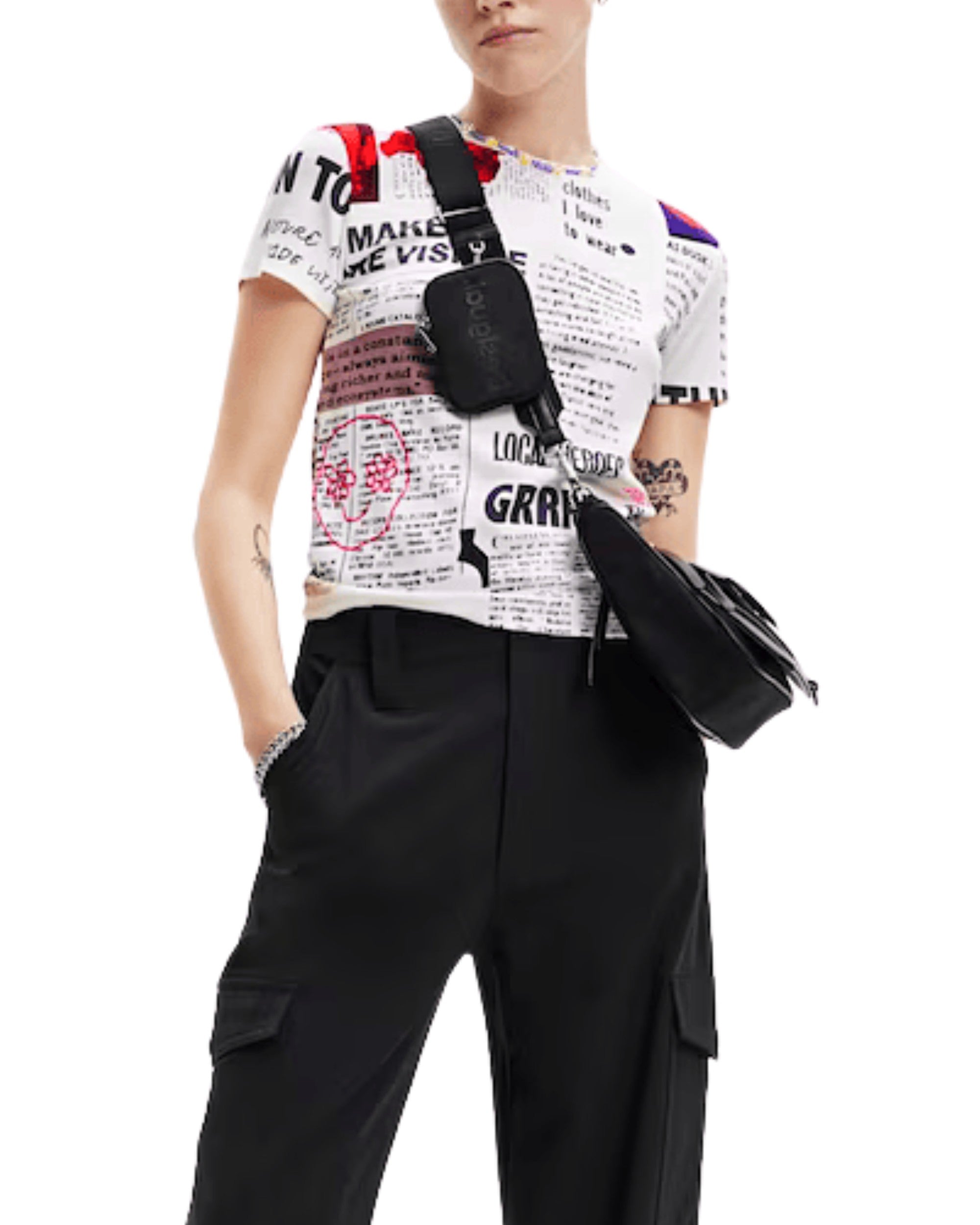Desigual Woman Knit Tshirt "newspaper" White Woman