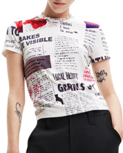 Desigual Woman Knit Tshirt "newspaper" White Woman