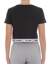 Moschino Underbear T-Shirt Corta con Banda Orsetto Cotone Nero