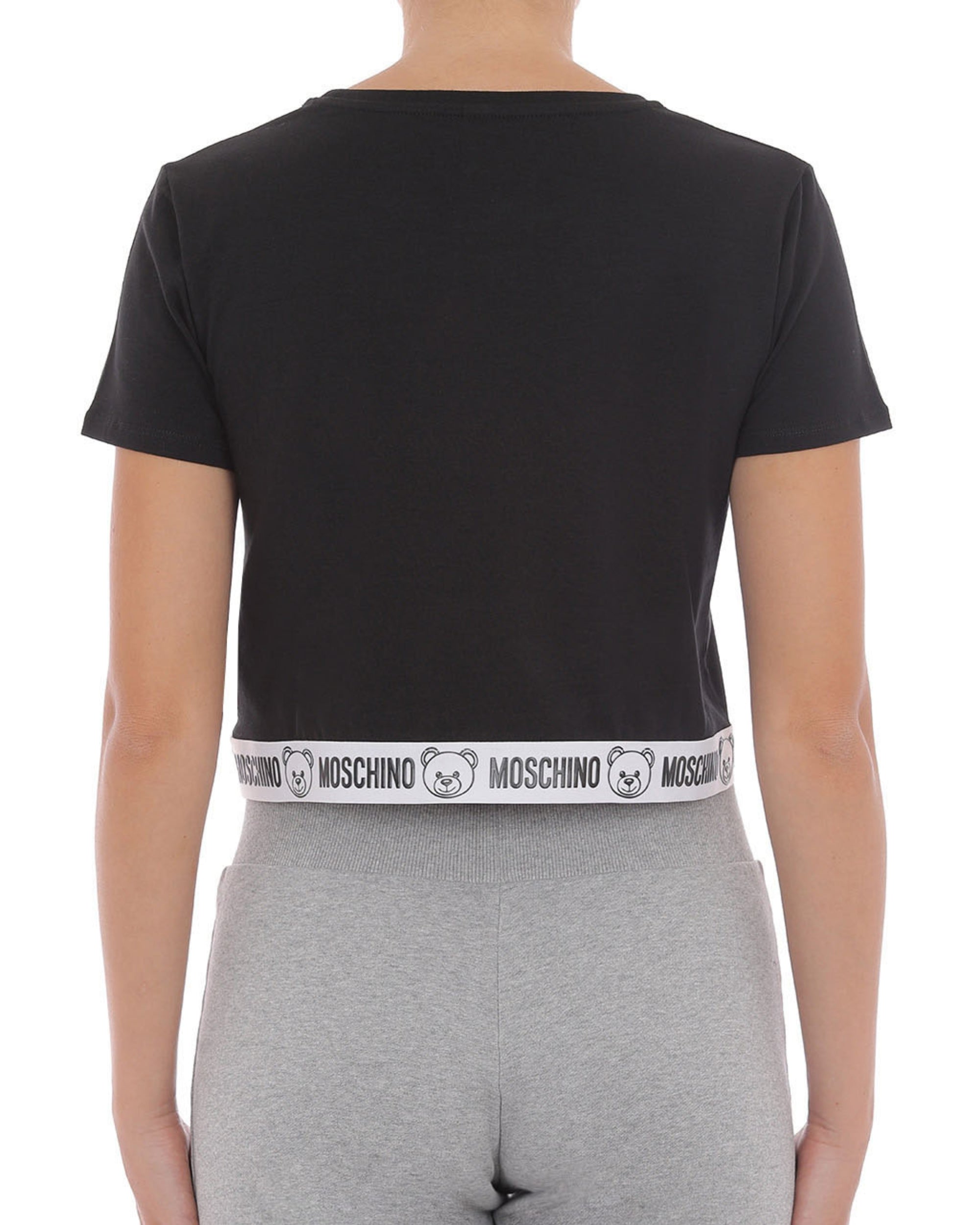 Moschino Underbear T-Shirt Corta con Banda Orsetto Cotone Nero