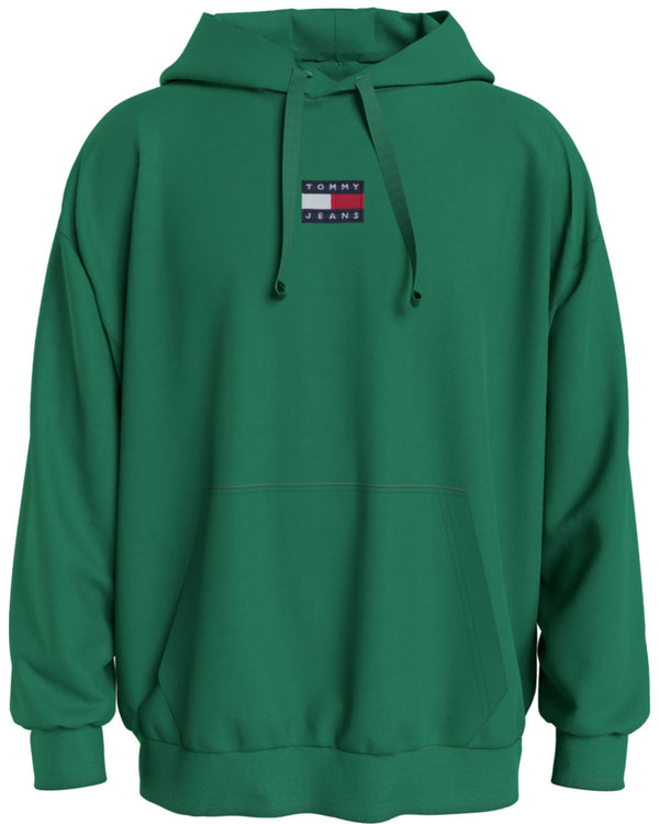 Tommy Jeans Felpa con Cappuccio Badge e Distintivo Cotone Verde