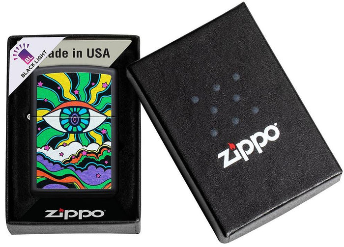 Zippo Illumina Dop Esposizione Solare Black Light Eye Occhio Nero Unisex 3