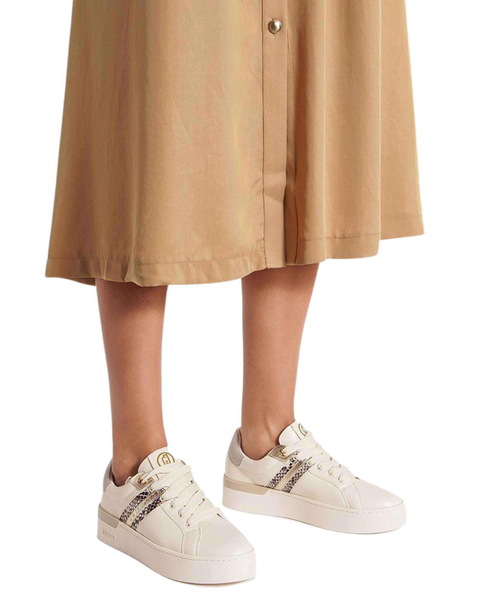 Liu Jo Sneakers Glitter Borchie Pitone Beige Pelle